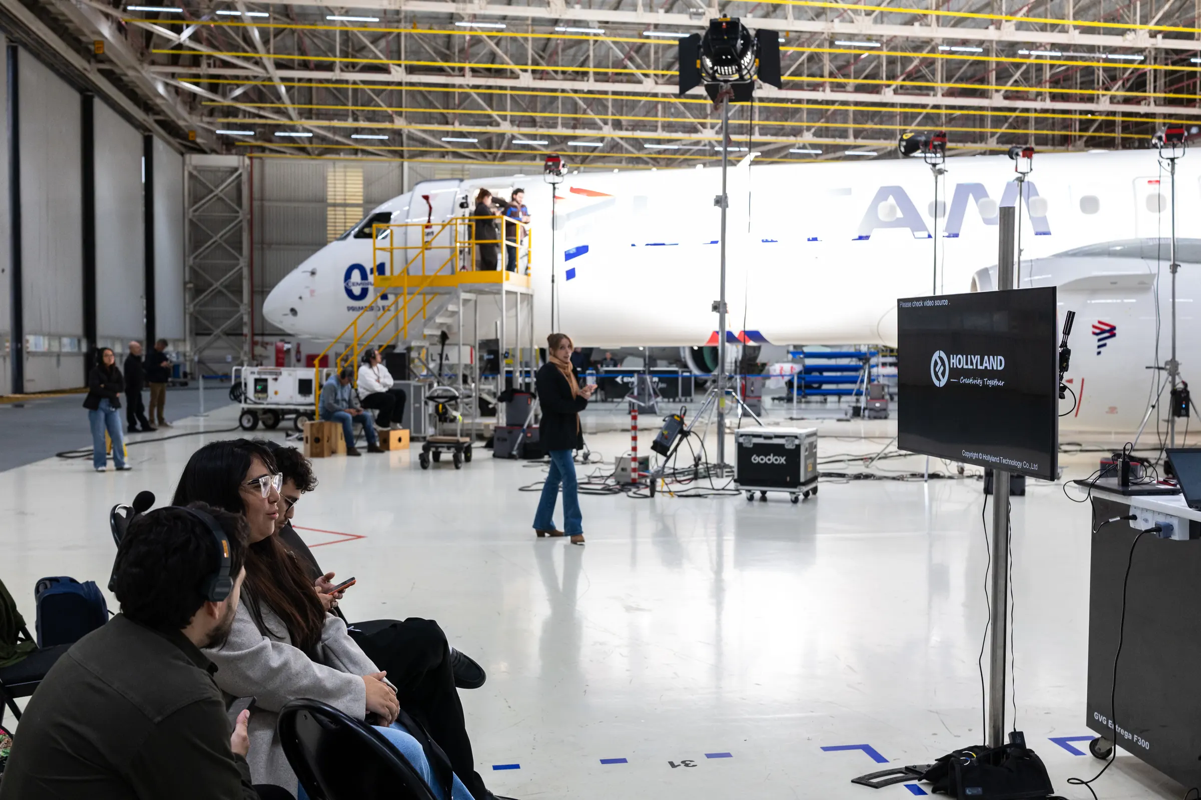 Wide view of the set with the monitor station in the foreground