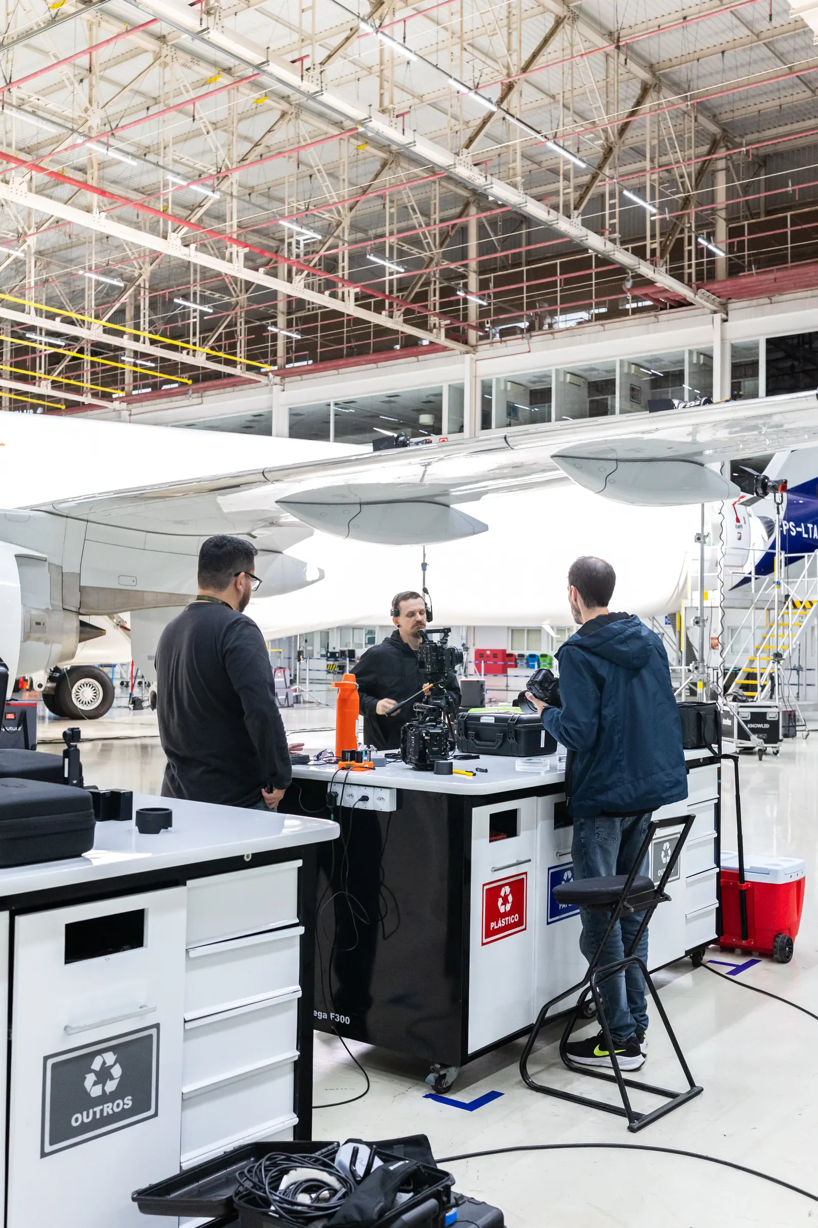The video village, with the crew reviewing a take at the monitor station